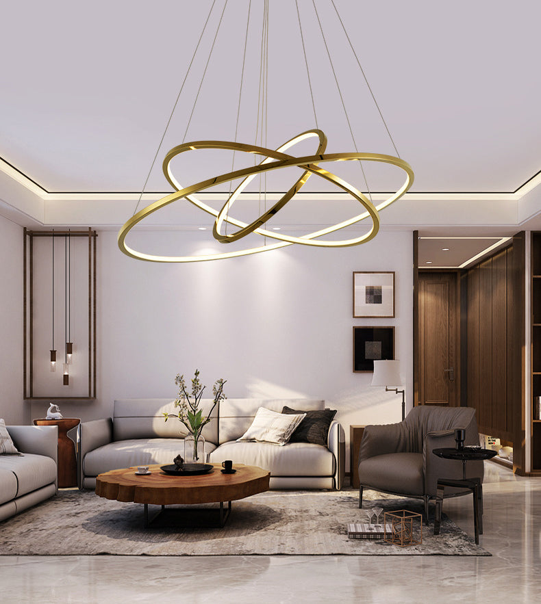 Multi-Layer Living Room Pendant Chandelier Metal LED Modern Hanging Light Kit in Gold