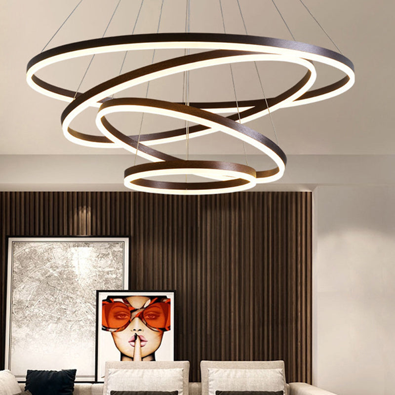 Coffee Orbicular Chandelier Light Fixture Minimalist Style LED Metal Pendant Light Fixture