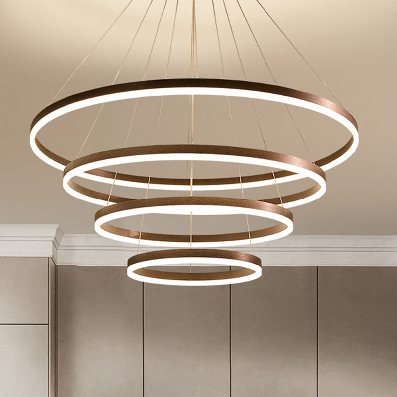 Coffee Orbicular Chandelier Light Fixture Minimalist Style LED Metal Pendant Light Fixture