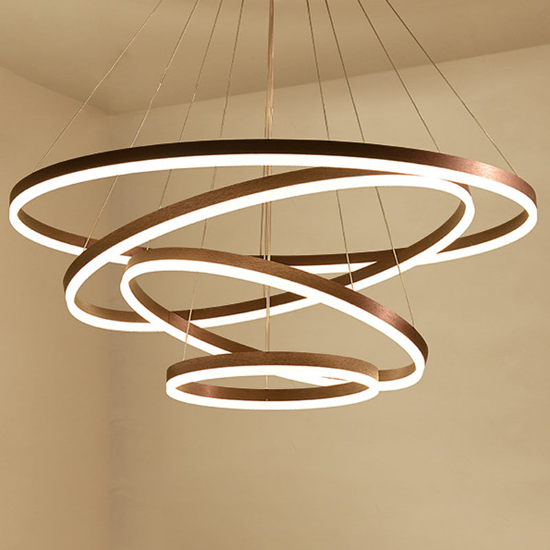 Coffee Orbicular Chandelier Light Fixture Minimalist Style LED Metal Pendant Light Fixture