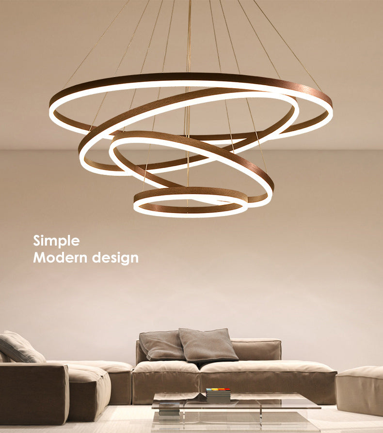 Coffee Orbicular Chandelier Light Fixture Minimalist Style LED Metal Pendant Light Fixture