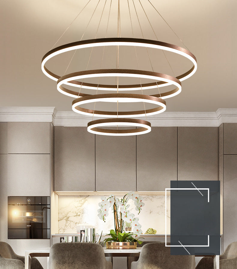 Coffee Orbicular Chandelier Light Fixture Minimalist Style LED Metal Pendant Light Fixture