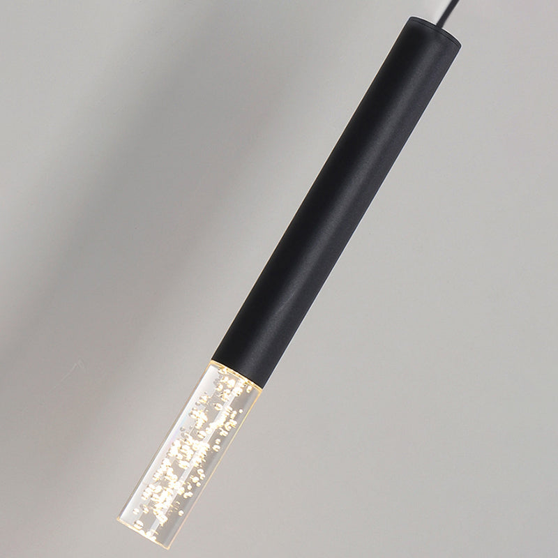 Cylinder Bedroom Pendant Lighting Fixture Acrylic LED Nordic Hanging Ceiling Light in Black