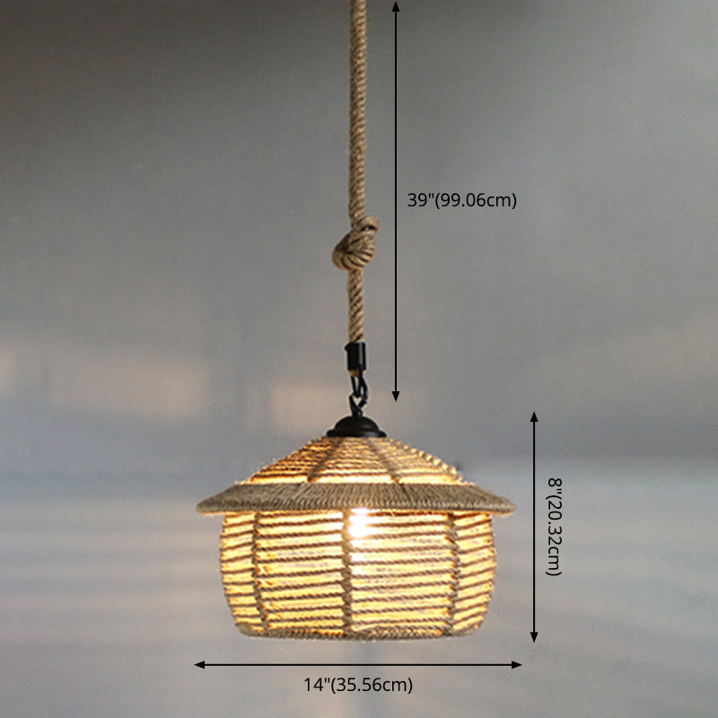 Beige Pendant Light Fixture Industrial Style Rope Shaded Hanging Light Fixture for Restaurant