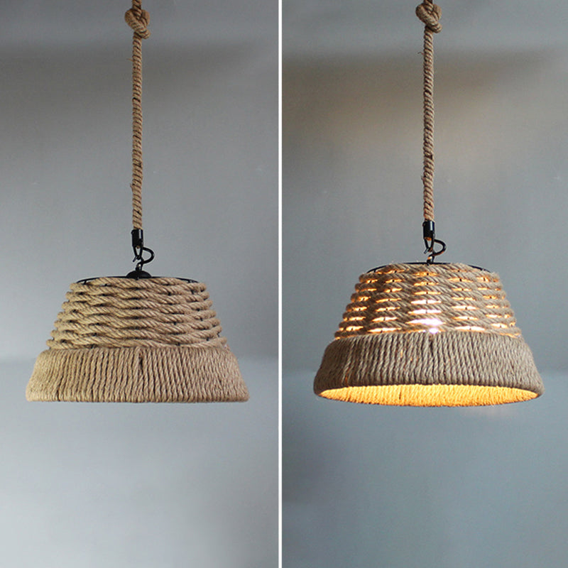 Beige Pendant Light Fixture Industrial Style Rope Shaded Hanging Light Fixture for Restaurant