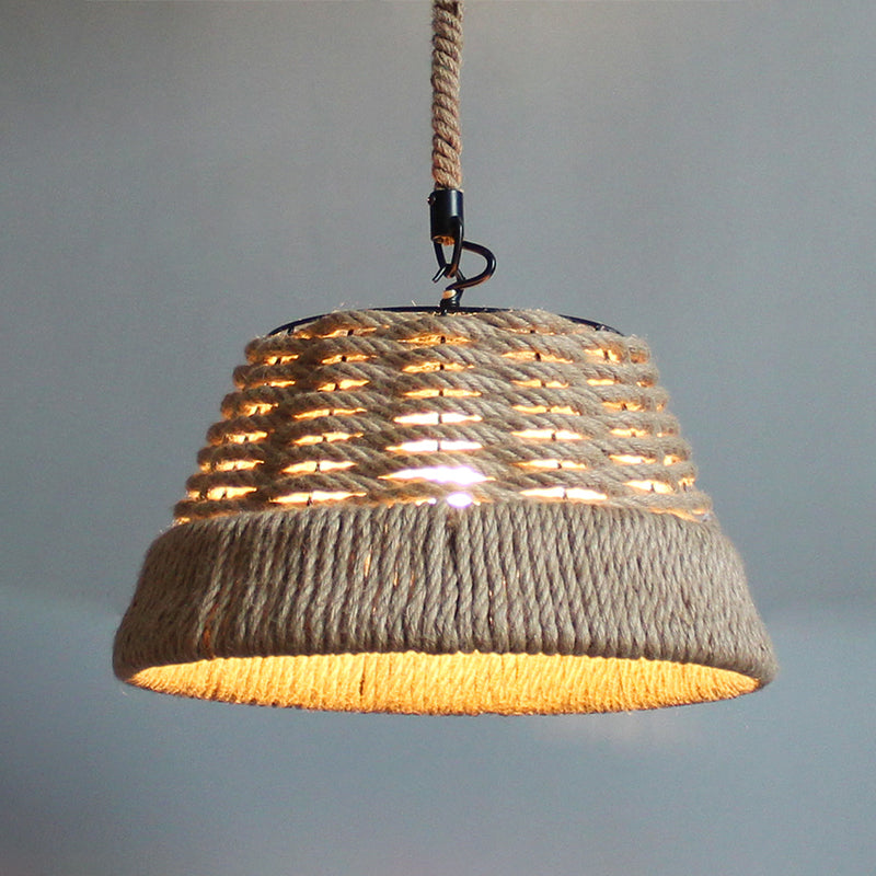 Beige Pendant Light Fixture Industrial Style Rope Shaded Hanging Light Fixture for Restaurant