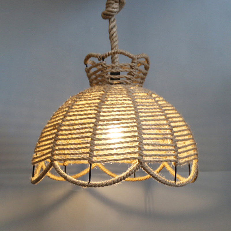 Beige Pendant Light Fixture Industrial Style Rope Shaded Hanging Light Fixture for Restaurant