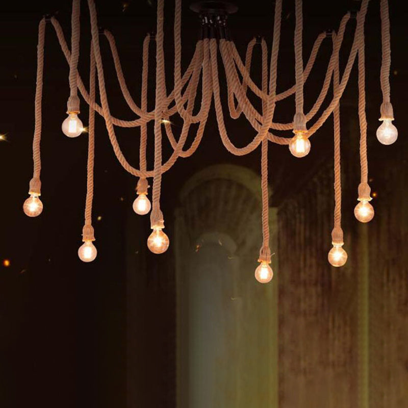 Rope Beige Hanging Ceiling Light Manilla Rope Cord Simplistic Pendant Lighting Fixture