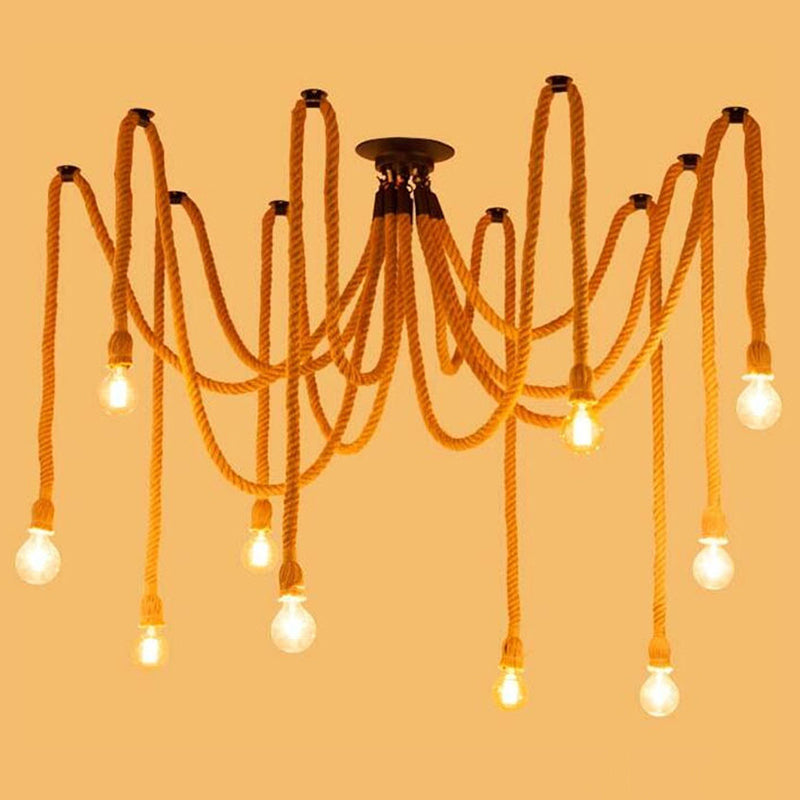 Rope Beige Hanging Ceiling Light Manilla Rope Cord Simplistic Pendant Lighting Fixture