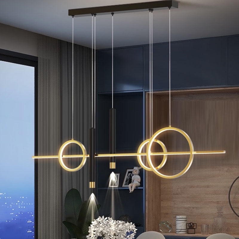 Dining Room New Modern Island Lighting LED Linear Metal Pendant Light with 2 Spotlights