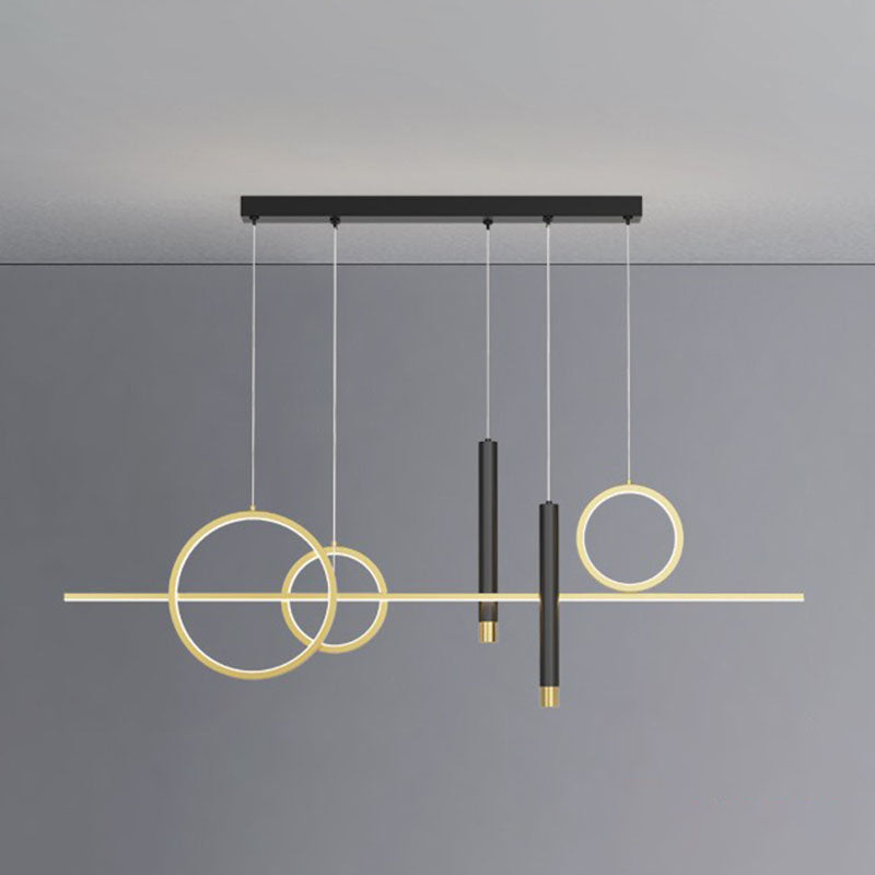 Eetkamer nieuwe moderne eiland verlichting led lineair metalen hanglamp met 2 spotlights