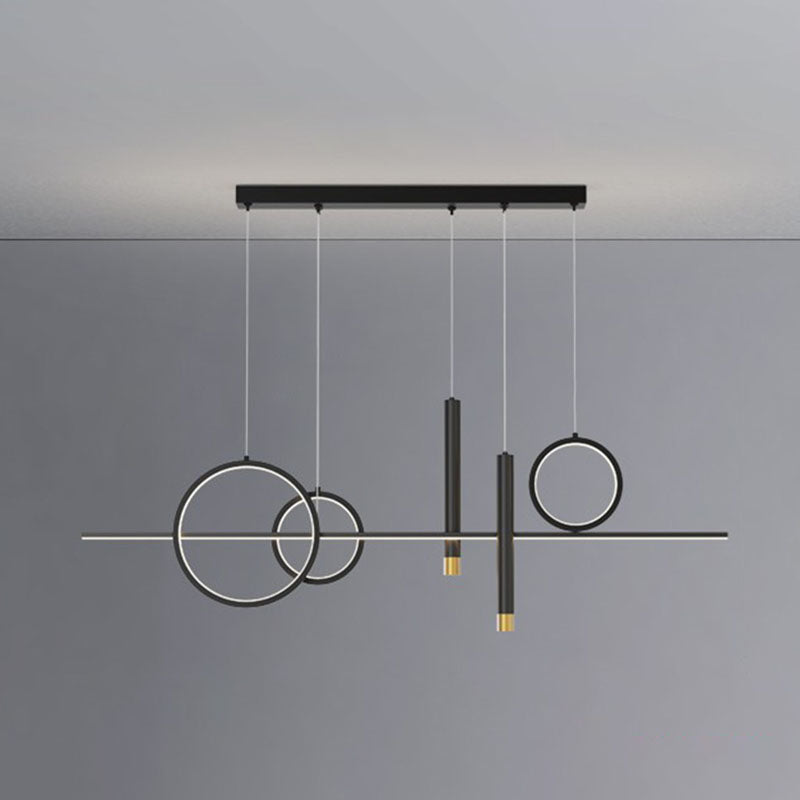 Eetkamer nieuwe moderne eiland verlichting led lineair metalen hanglamp met 2 spotlights