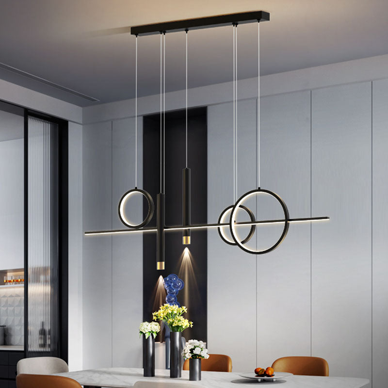 Dining Room New Modern Island Lighting LED Linear Metal Pendant Light with 2 Spotlights