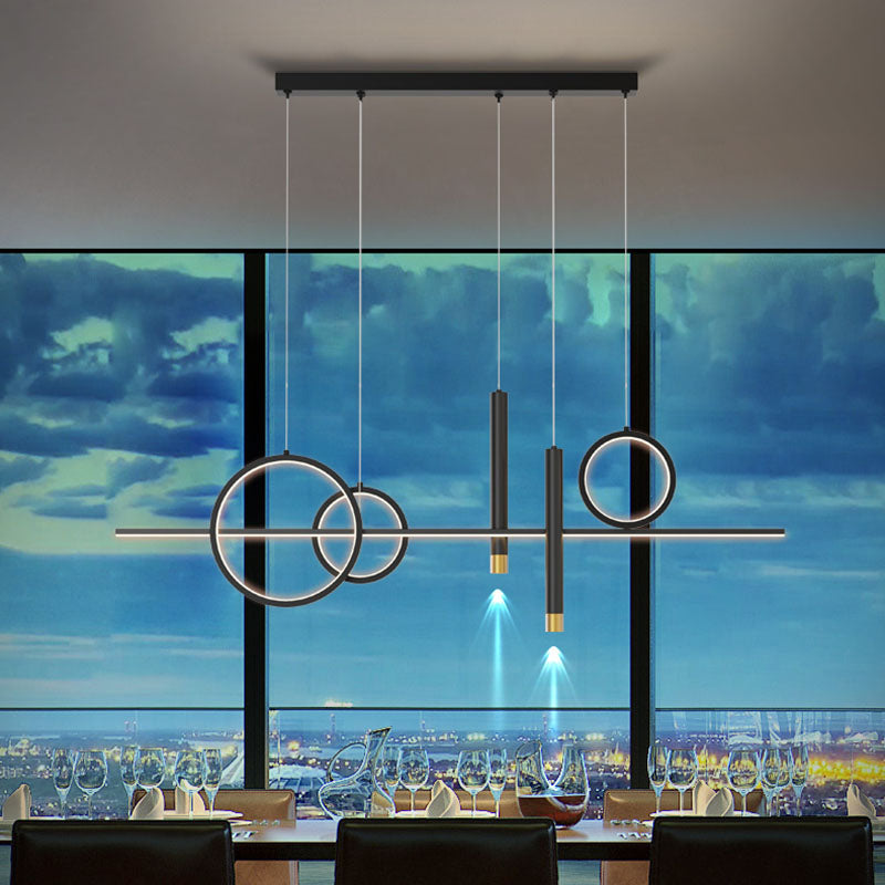 Dining Room New Modern Island Lighting LED Linear Metal Pendant Light with 2 Spotlights