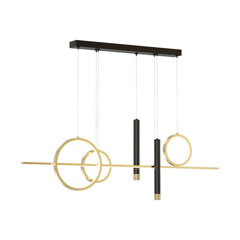 Eetkamer nieuwe moderne eiland verlichting led lineair metalen hanglamp met 2 spotlights