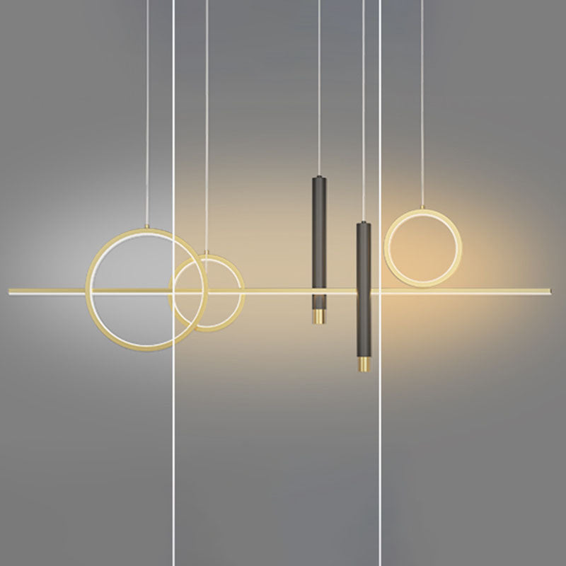Dining Room New Modern Island Lighting LED Linear Metal Pendant Light with 2 Spotlights