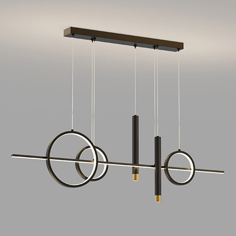 Dining Room New Modern Island Lighting LED Linear Metal Pendant Light with 2 Spotlights