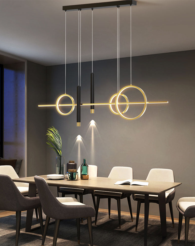 Dining Room New Modern Island Lighting LED Linear Metal Pendant Light with 2 Spotlights