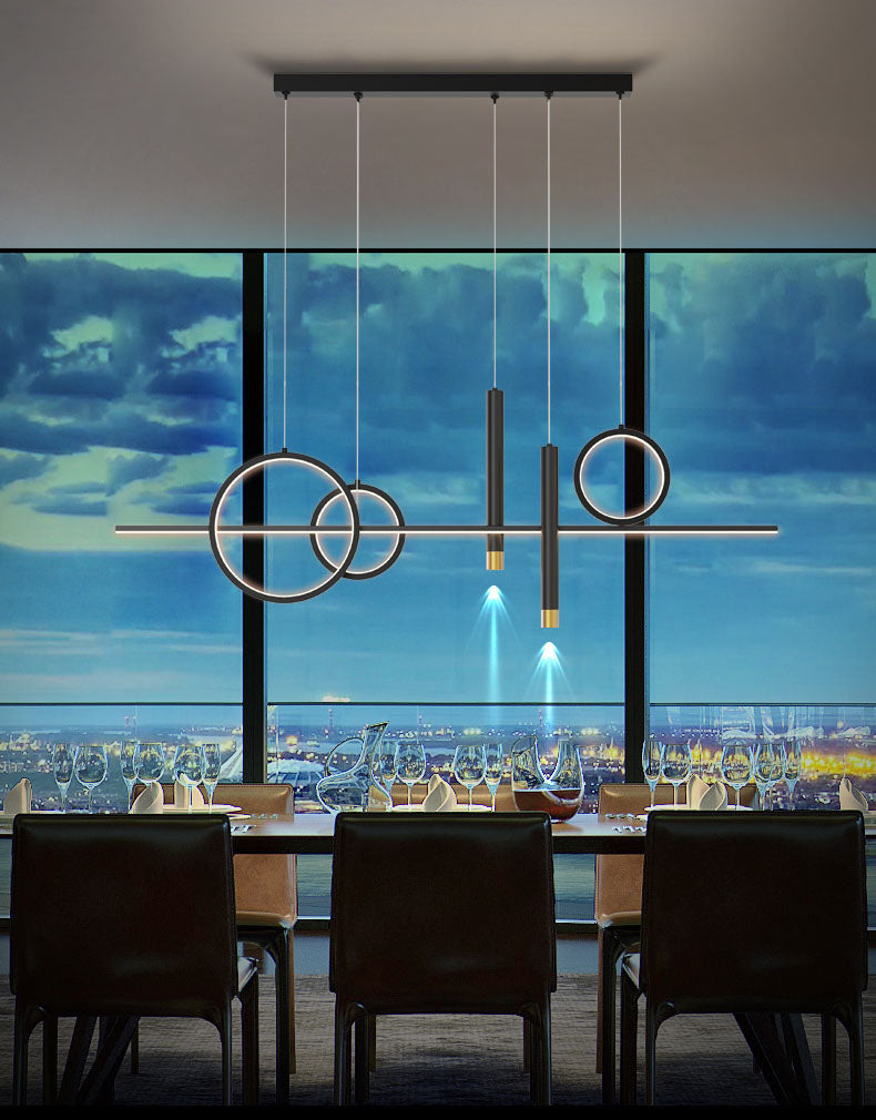 Eetkamer nieuwe moderne eiland verlichting led lineair metalen hanglamp met 2 spotlights