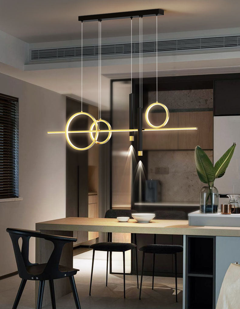 Eetkamer nieuwe moderne eiland verlichting led lineair metalen hanglamp met 2 spotlights
