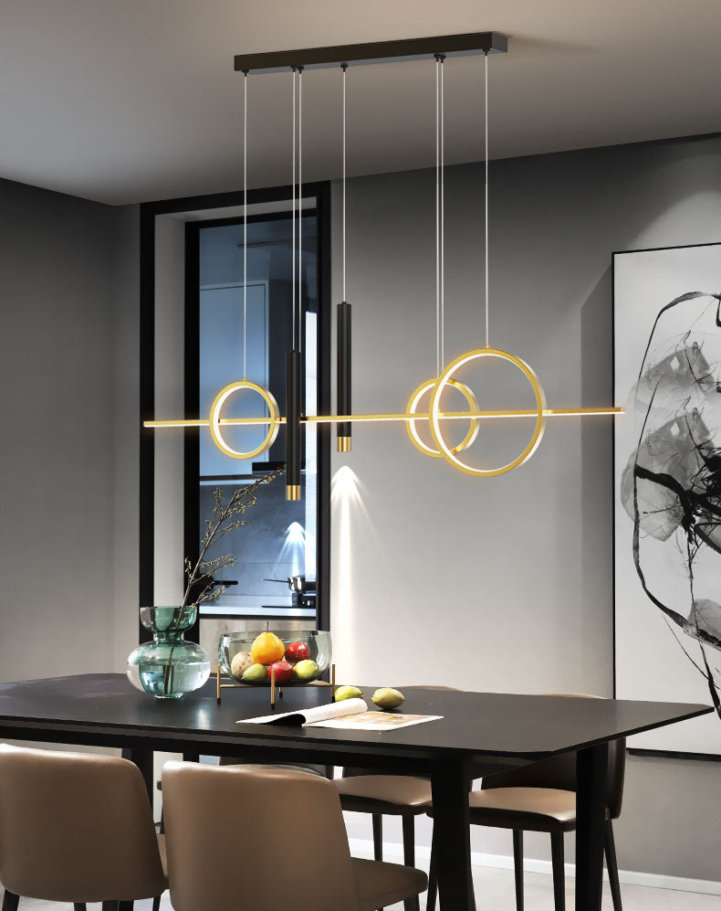 Dining Room New Modern Island Lighting LED Linear Metal Pendant Light with 2 Spotlights