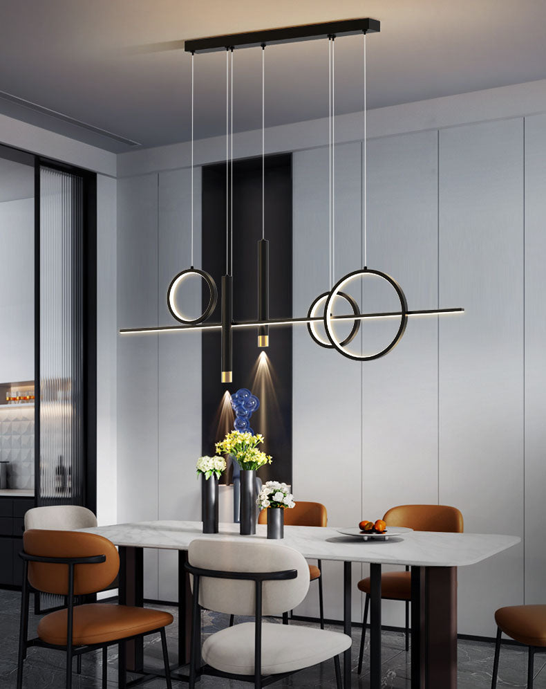 Dining Room New Modern Island Lighting LED Linear Metal Pendant Light with 2 Spotlights