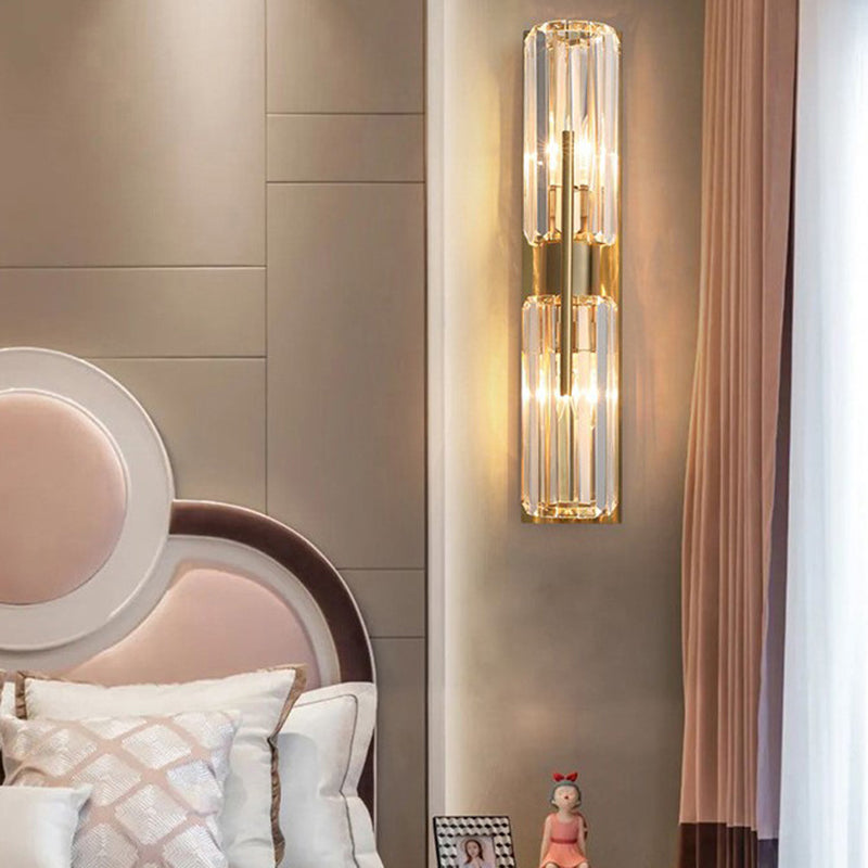 Crystal Half Cylinder Sconce Light Fixture Modern Gold Wall Mounted Light Fixture