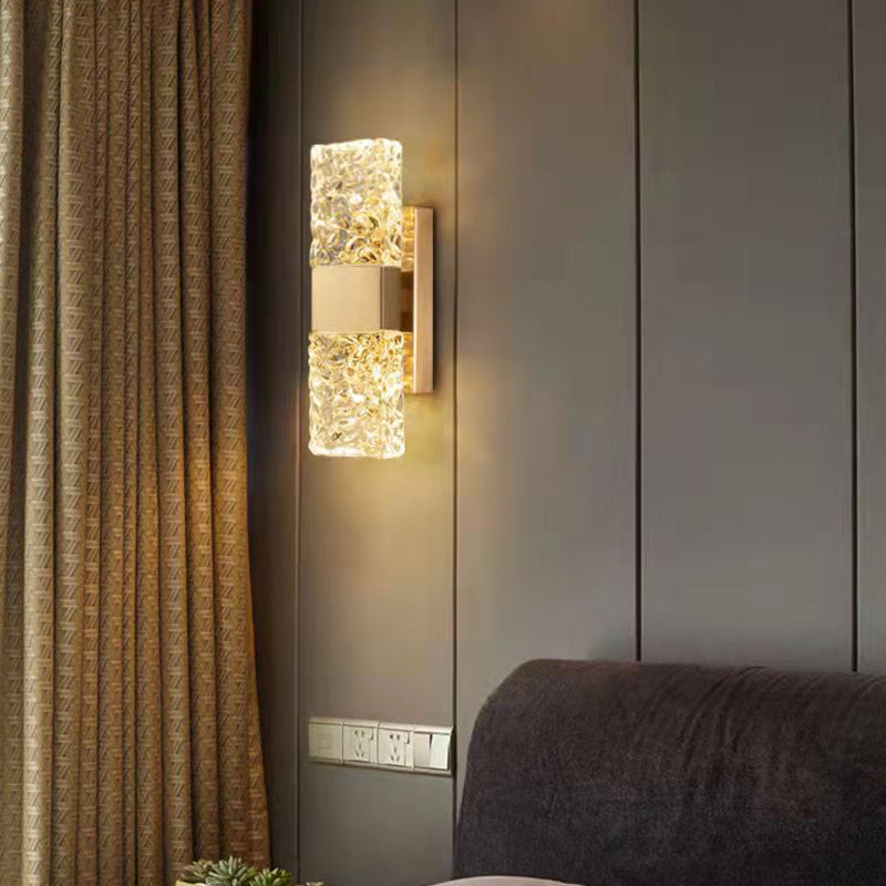 Minimalist Rectangle Sconce Light Fixture Crystal LED Bedroom Wall Light Sconce in Gold