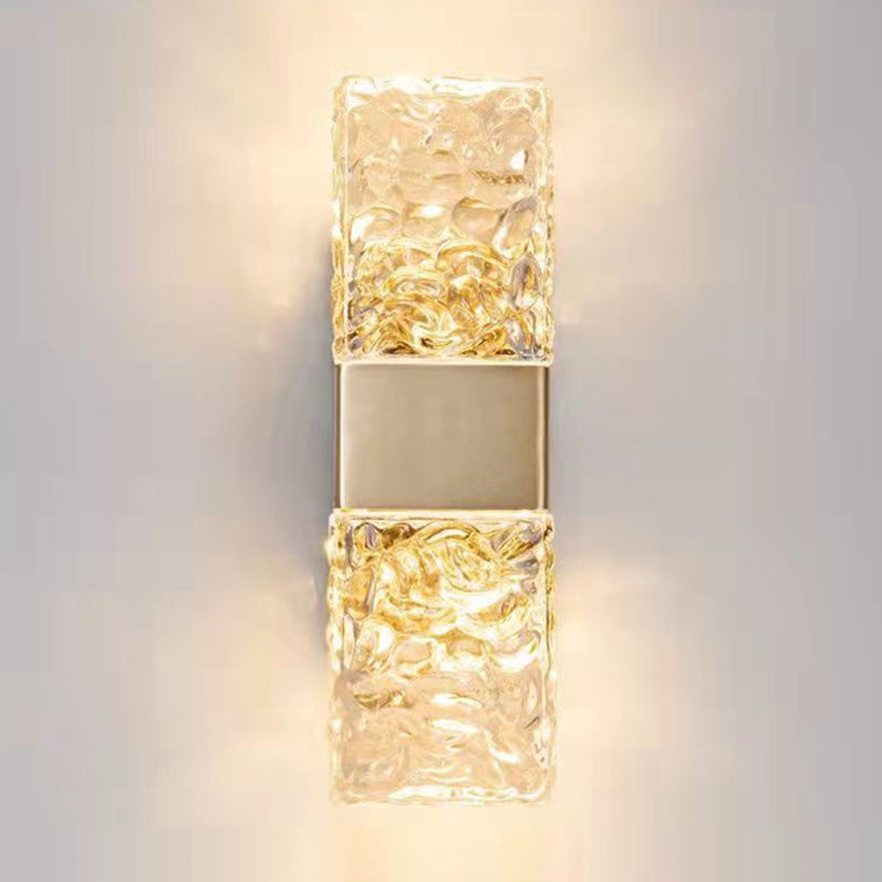 Minimalist Rectangle Sconce Light Fixture Crystal LED Bedroom Wall Light Sconce in Gold