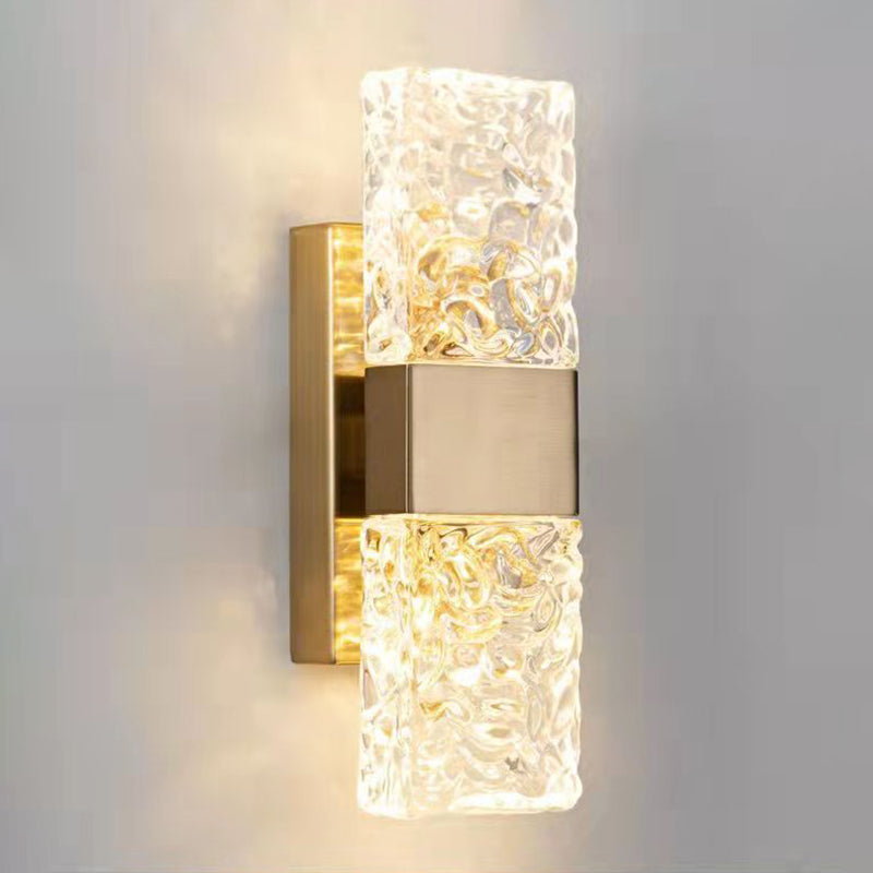 Minimalist Rectangle Sconce Light Fixture Crystal LED Bedroom Wall Light Sconce in Gold