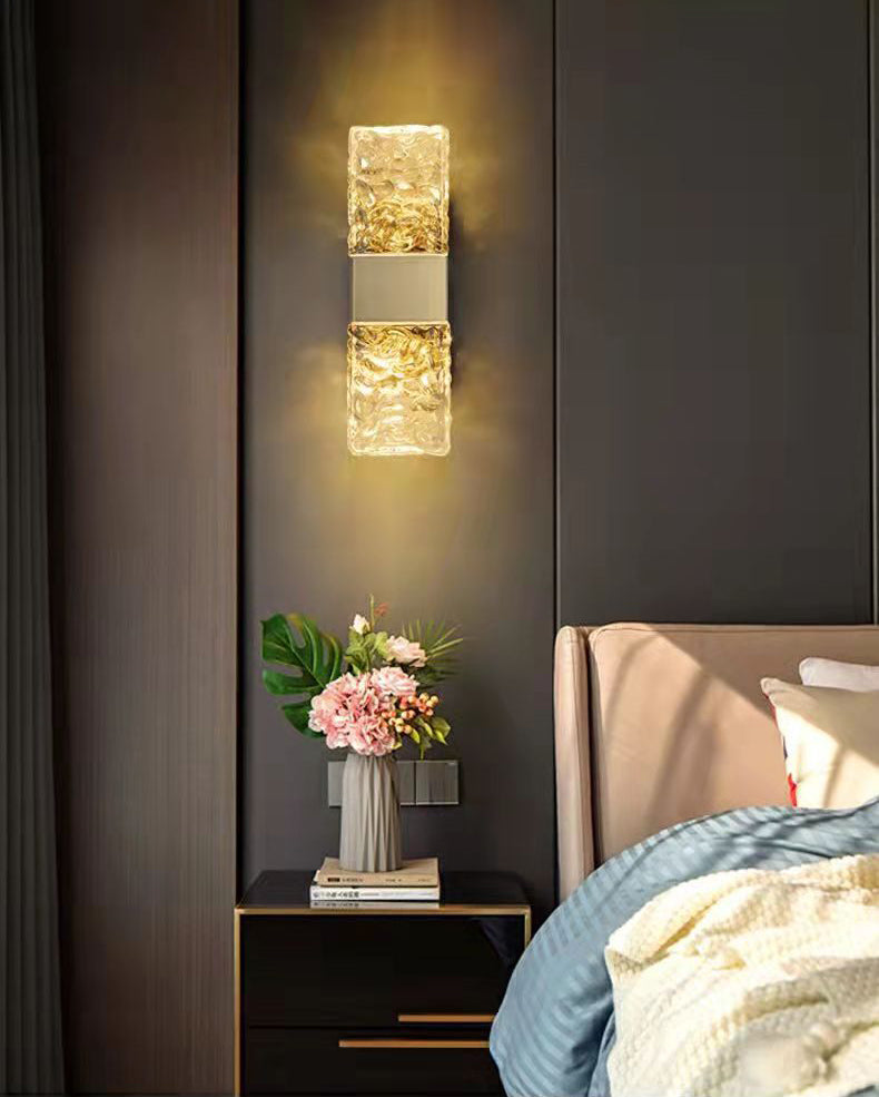 Minimalist Rectangle Sconce Light Fixture Crystal LED Bedroom Wall Light Sconce in Gold