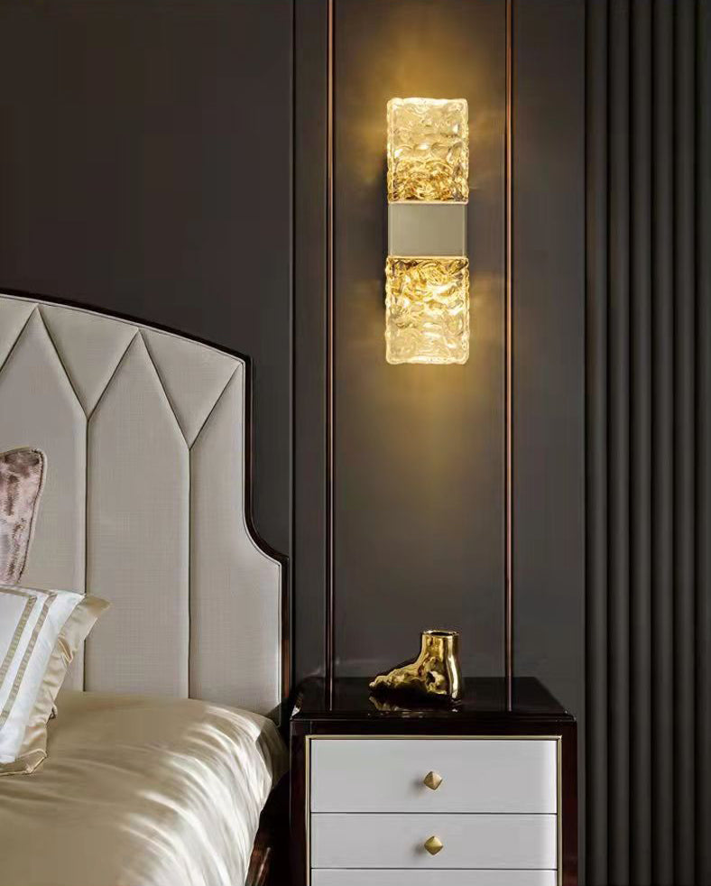 Minimalist Rectangle Sconce Light Fixture Crystal LED Bedroom Wall Light Sconce in Gold