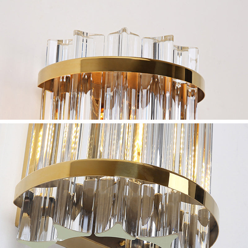Contemporary Sconce Light Fixture Gold Shaded Wall Light Fixture with Crystal Shade