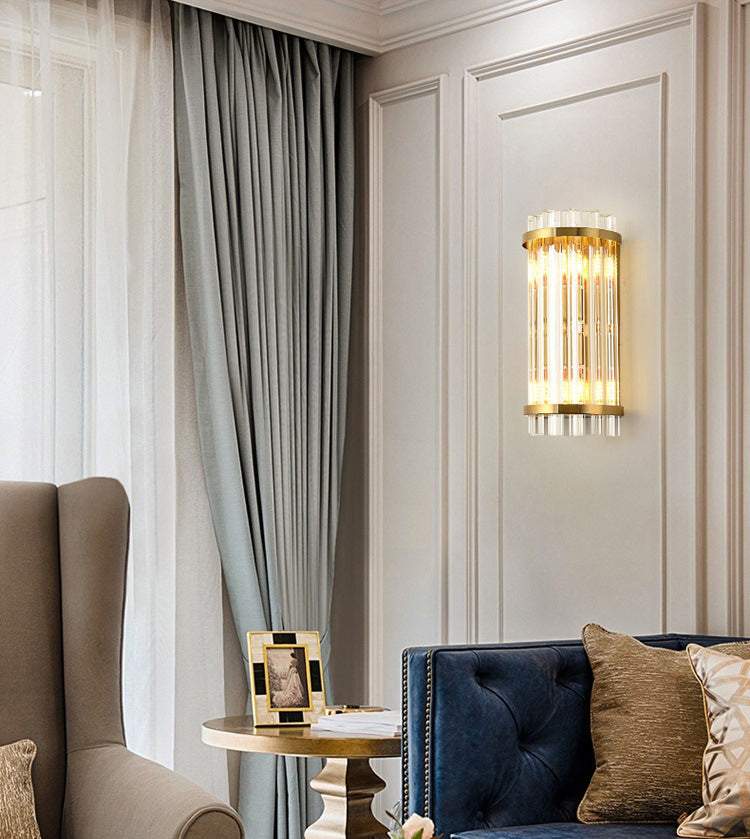 Contemporary Sconce Light Fixture Gold Shaded Wall Light Fixture with Crystal Shade