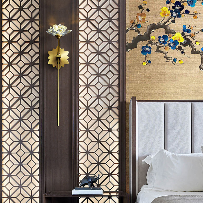 Crystal Floral Wall Sconce Lighting Simplicity Style Sconce Light Fixture in Gold