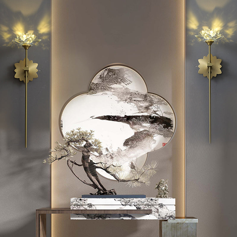 Crystal Floral Wall Sconce Lighting Simplicity Style Sconce Light Fixture in Gold