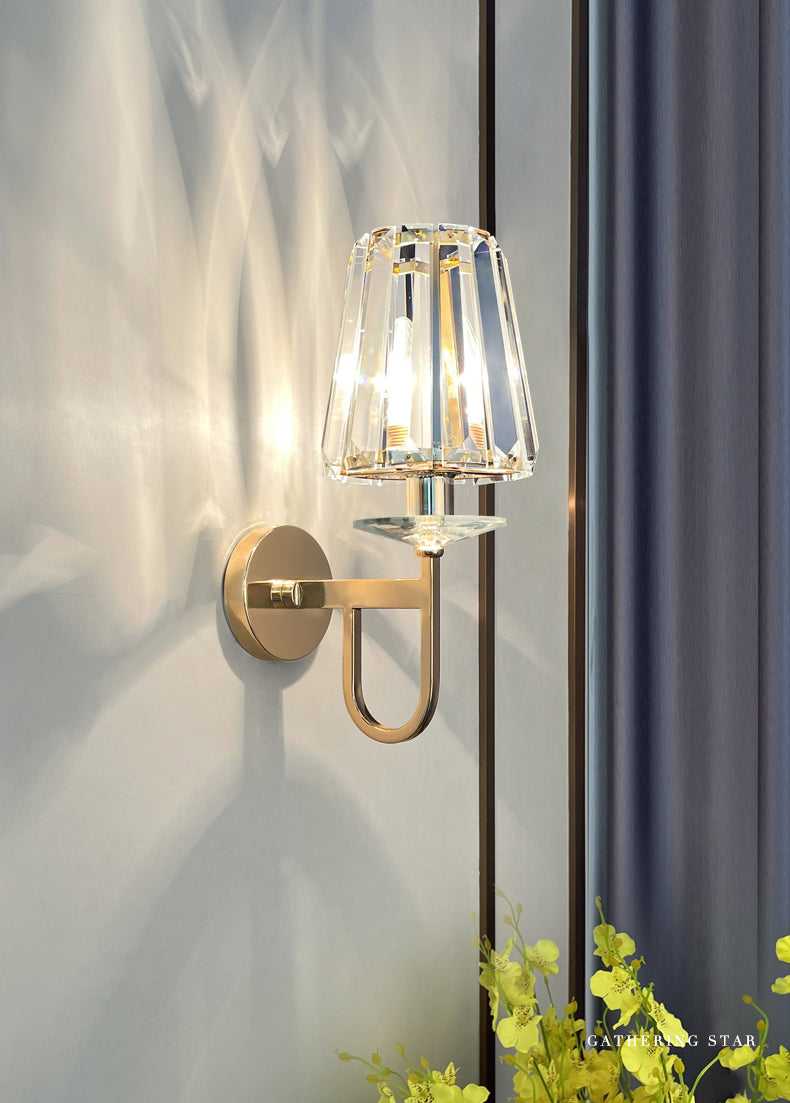 Iluminación de pared sombreada dorada de estilo contemporáneo de cristal de estilo contemporáneo lámpara
