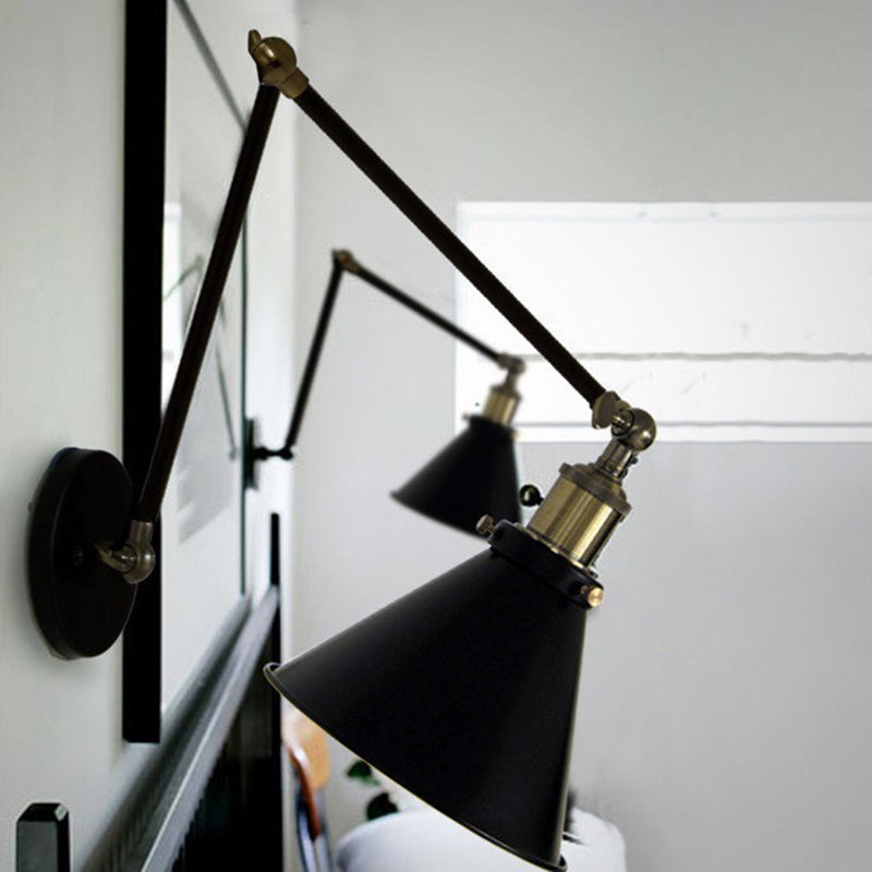 Black Cone Wall Sconce in Industrial Retro Style Wrought Iron Wall Lamp for Interior Spaces