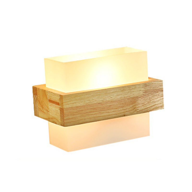 Log Color Rectangular Wall Lamp in Modern Simplicity Wooden Indoor Wall Light with Glass Shade