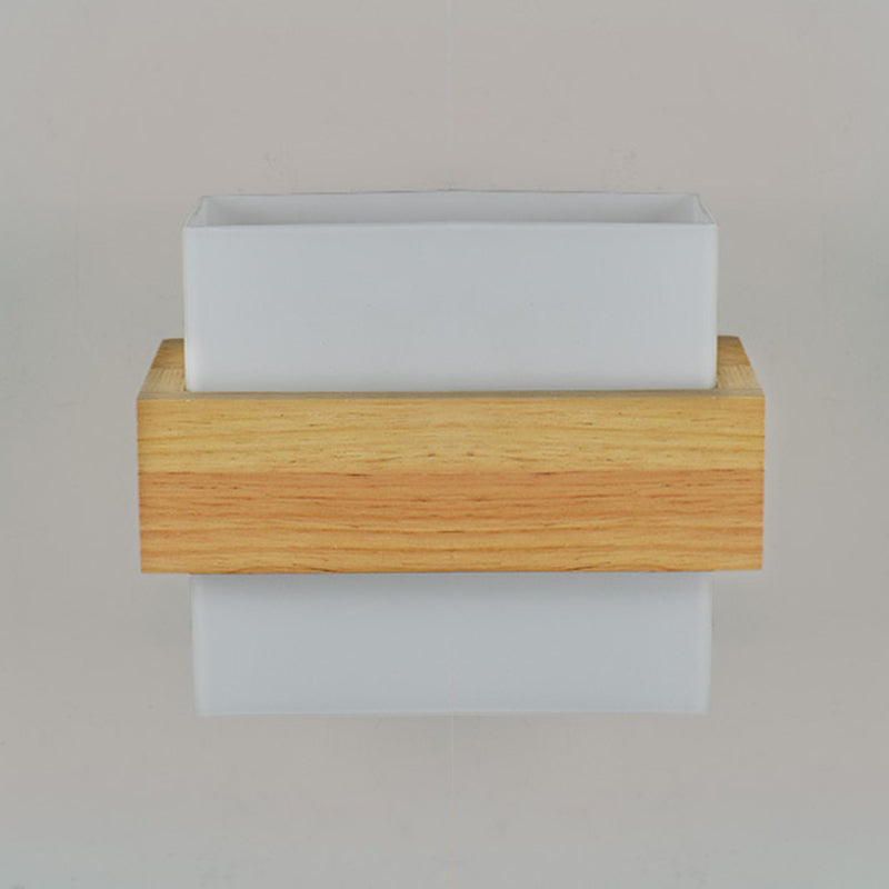Log Color Rectangular Wall Lamp in Modern Simplicity Wooden Indoor Wall Light with Glass Shade