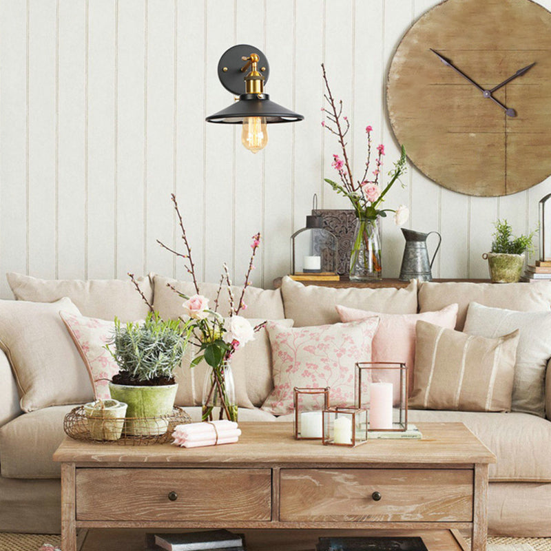 Black 1-Light Hanging Wall Lamp in Industrial Retro Style Aluminium Cone Wall Lamp with Iron Shade