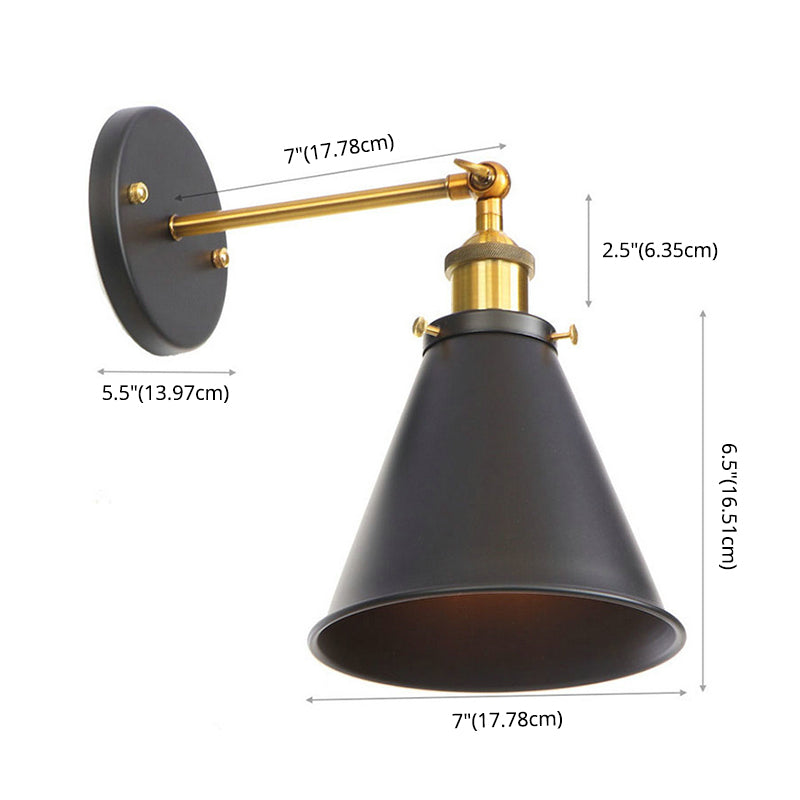 Black 1-Light Hanging Wall Lamp in Industrial Retro Style Aluminium Cone Wall Lamp with Iron Shade