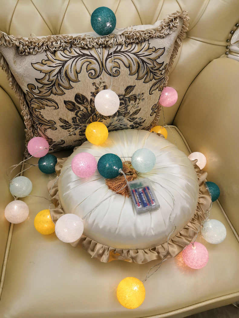 Cotton Rope Wrapped Ball String Lamp Trendy Nordic Style Battery LED Festive Light