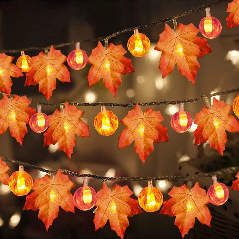 Orange Maple Leaves LED String Art Decor Plastic Battery Operated Festive Light