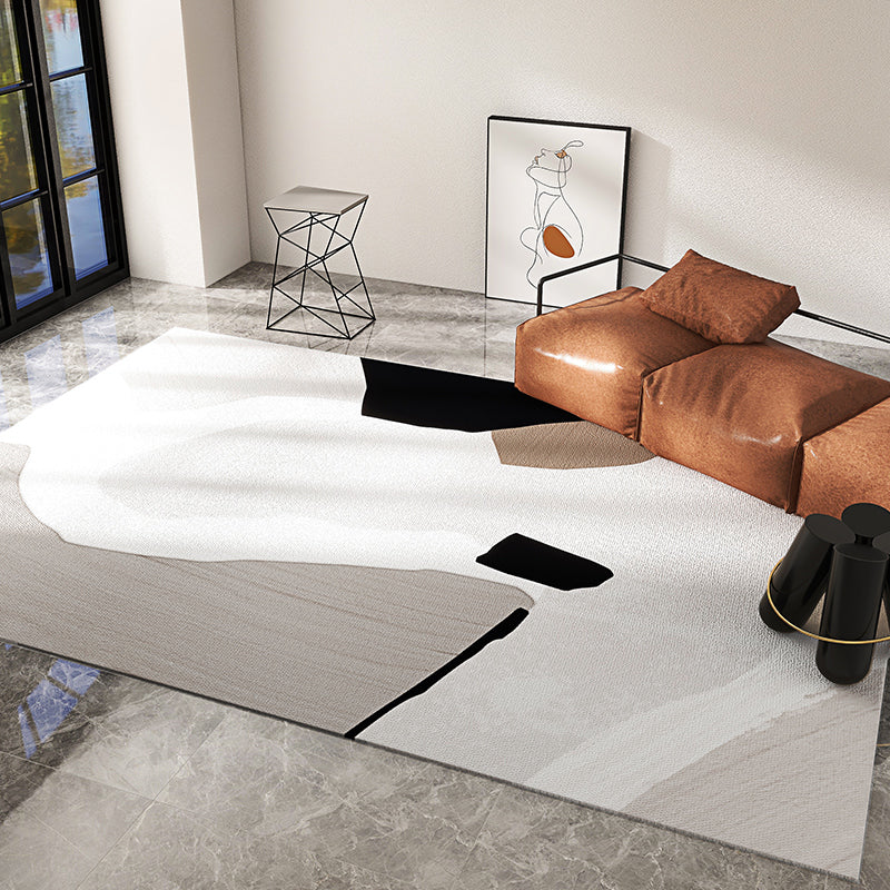 Tapis Simple en Polyester, ton blanc, bloc de couleur abstrait, résistant aux taches, pour la décoration de la maison