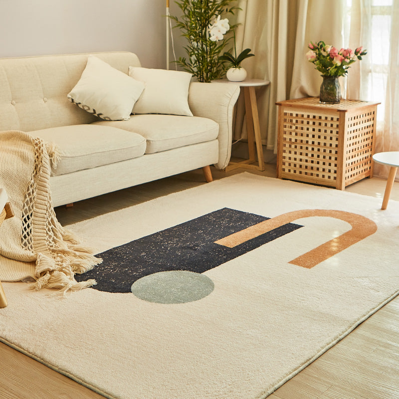 White Tone Casual Area Carpet Polyester Color Block Indoor Rug Anti-Slip Backing Rug for Living Room