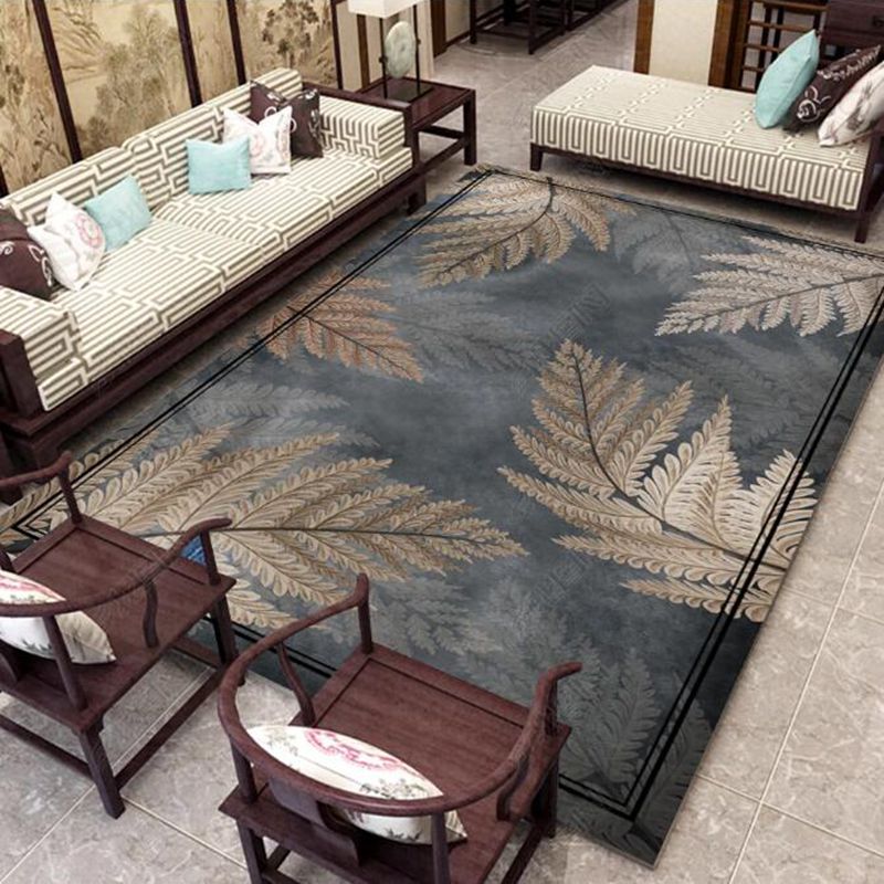 Multicolor Eclectic Rug Polyester Feather Print Indoor Rug Non-Slip Backing Carpet for Living Room