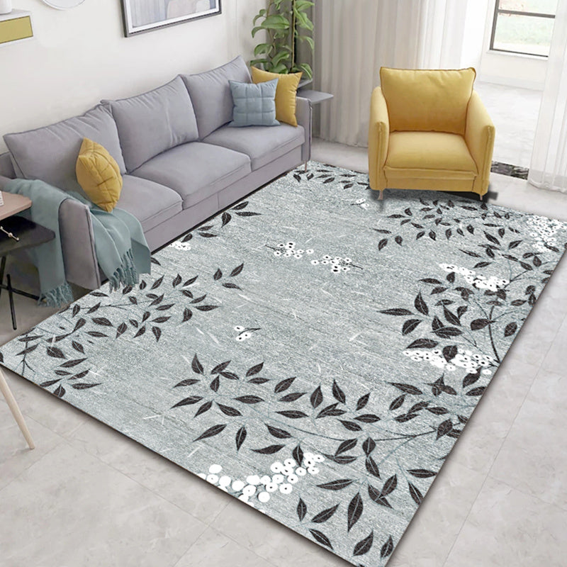 Solid Color Simple Indoor Rug Polyester Plants Print Rug Stain Resistant Indoor Rug for Living Room