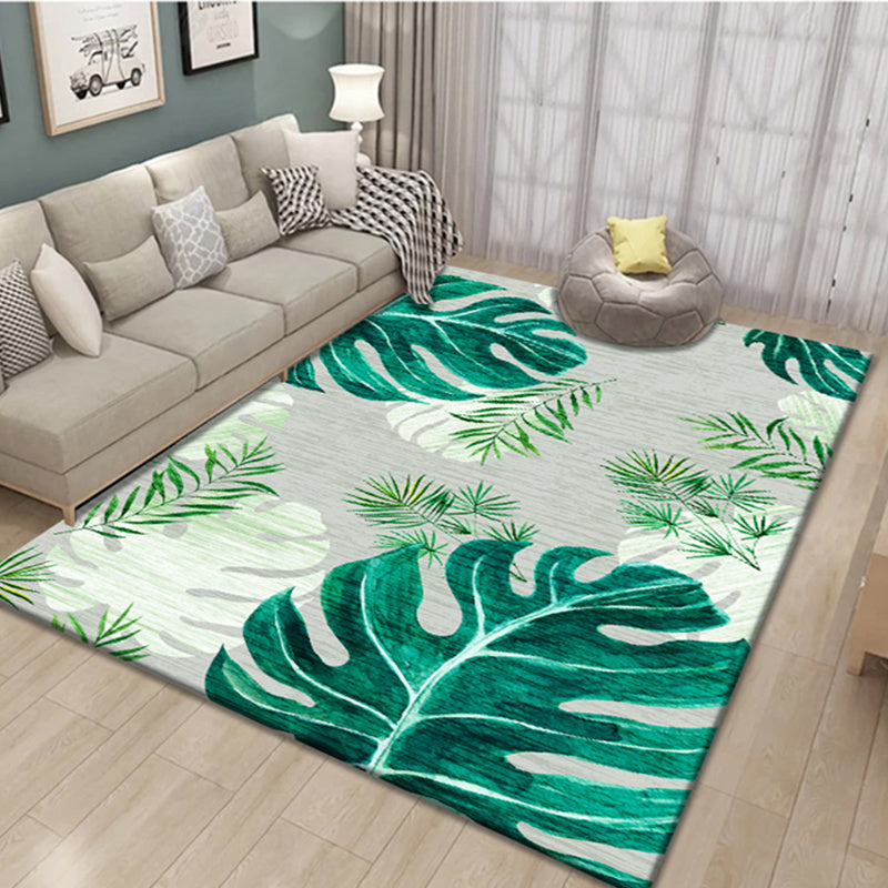 Solid Color Simple Indoor Rug Polyester Plants Print Rug Stain Resistant Indoor Rug for Living Room