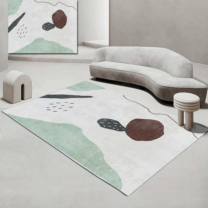 White Tone Casual Indoor Rug Polyester Random Print Rug Stian Resistant Indoor Rug for Living Room